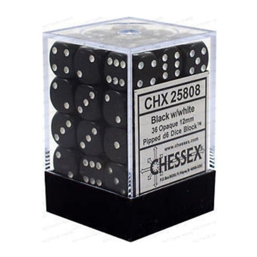 Chessex - Würfelset - Opaque - Black / withe - 12mm - d6 Dice Block - 36 Stück