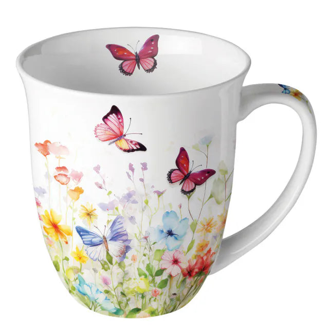 Ambiente - Tasse 0,4 L Schmetterlinge im Feld weiß