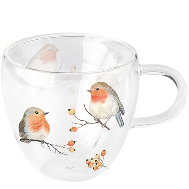 Ambiente - Doppelwandiges Glas 0,2 L Rotkehlchen Familie