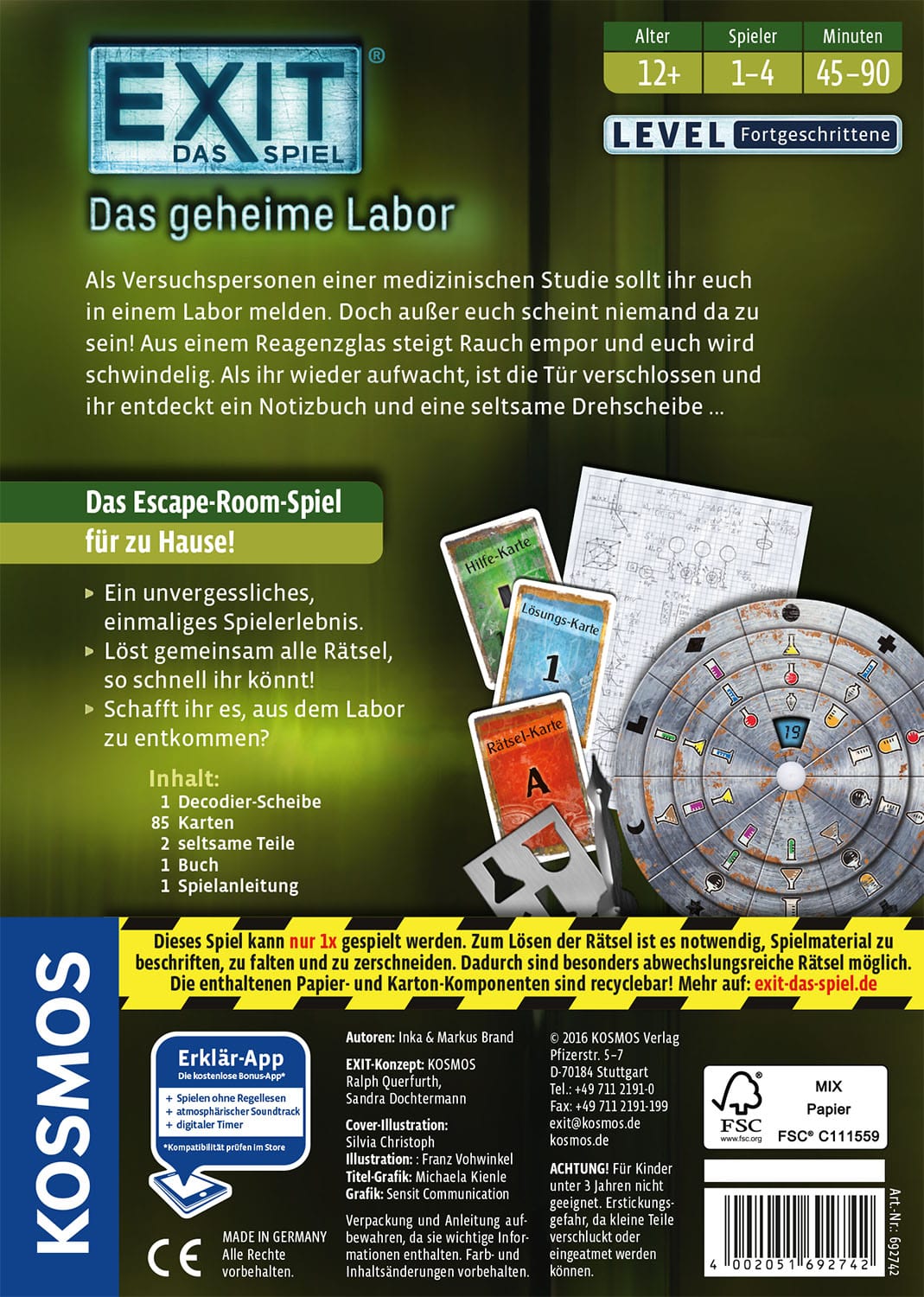 Kosmos - EXIT – Das Spiel: Das geheime Labor (Kennerspiel 2017)