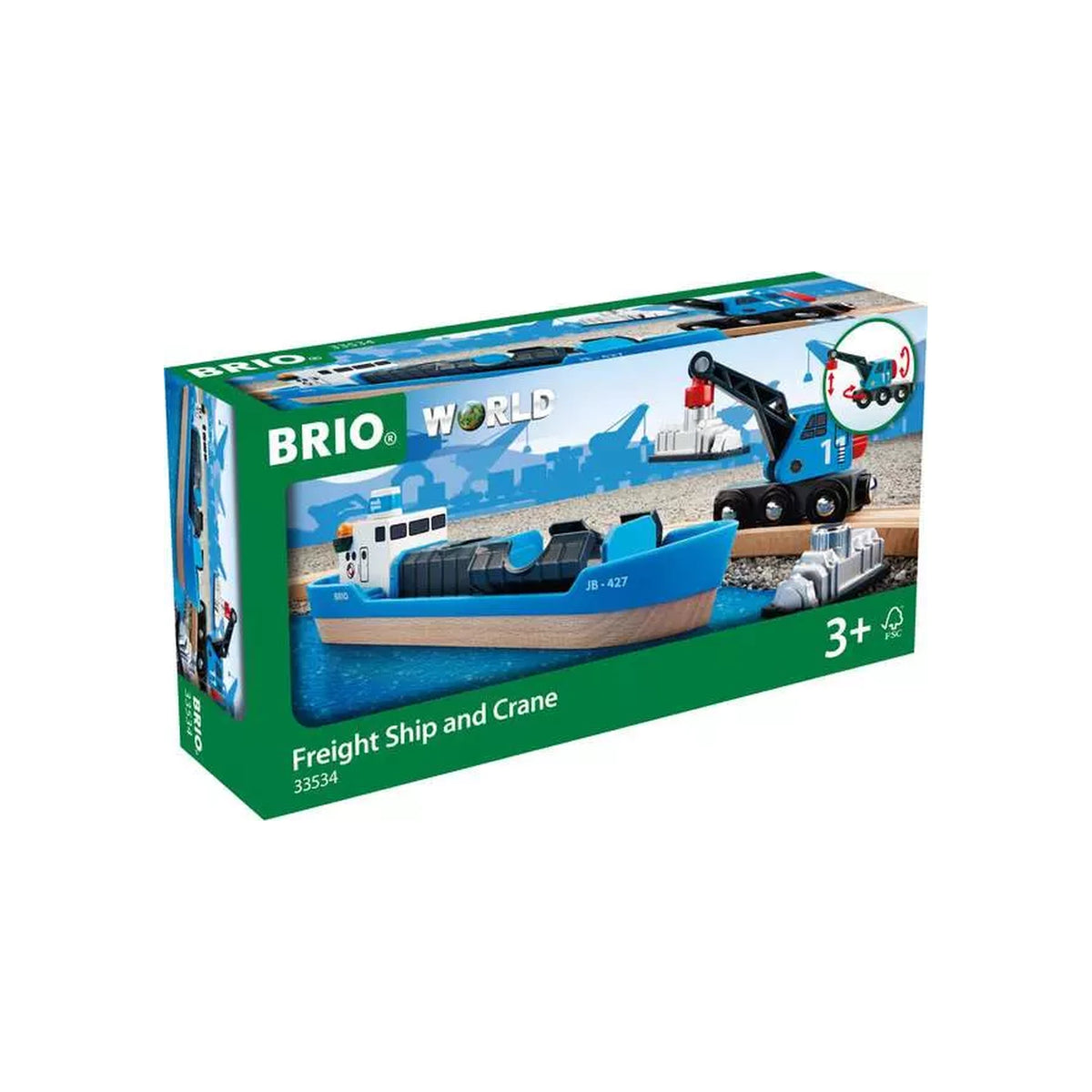 BRIO World - 33534 - Containerschiff mit Kranwagen