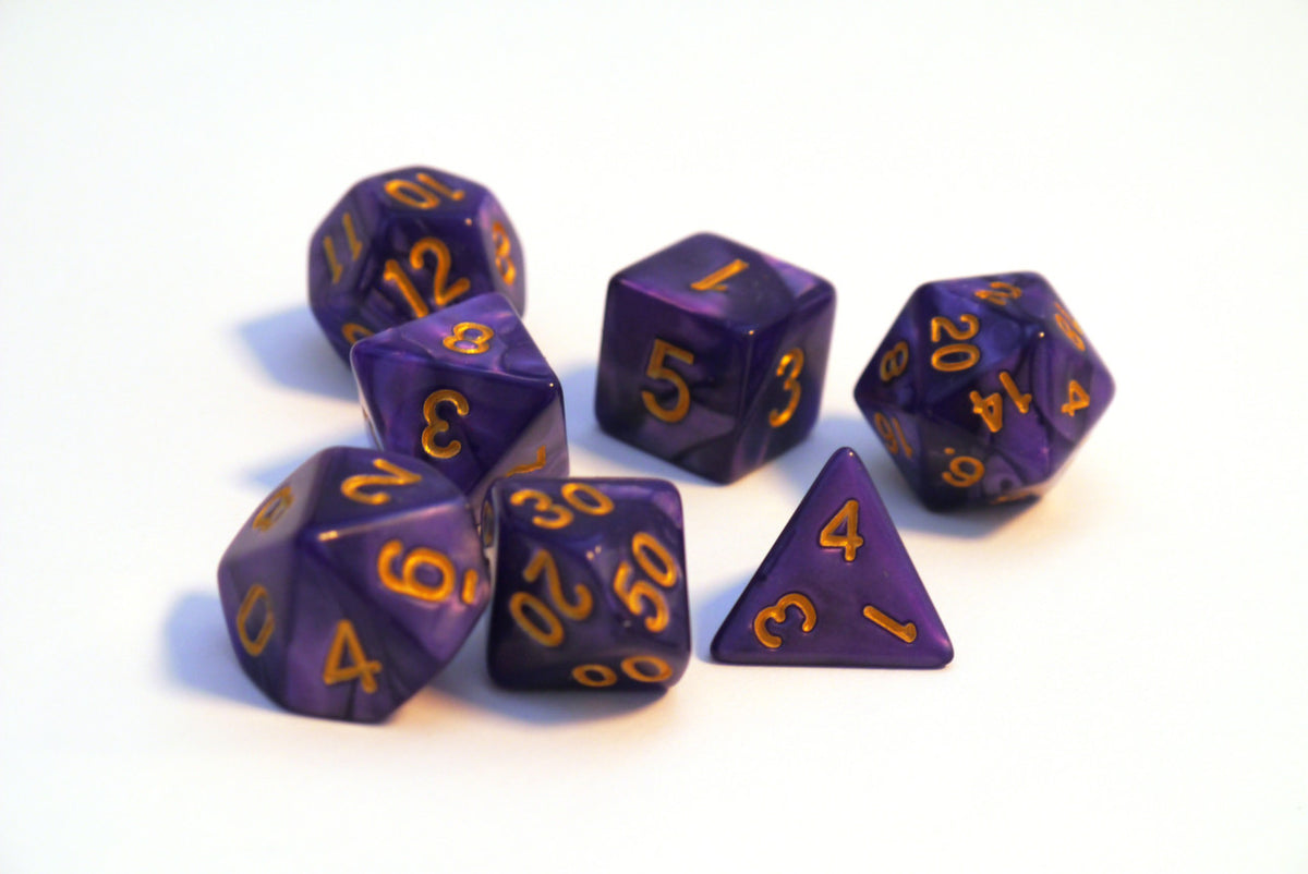 Dice4friends - Würfelset Pearl: Purple/Gold (7)