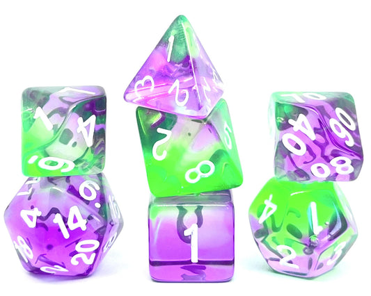 Dice4friends - Würfelset Transparent: Violet Evergreen (7)
